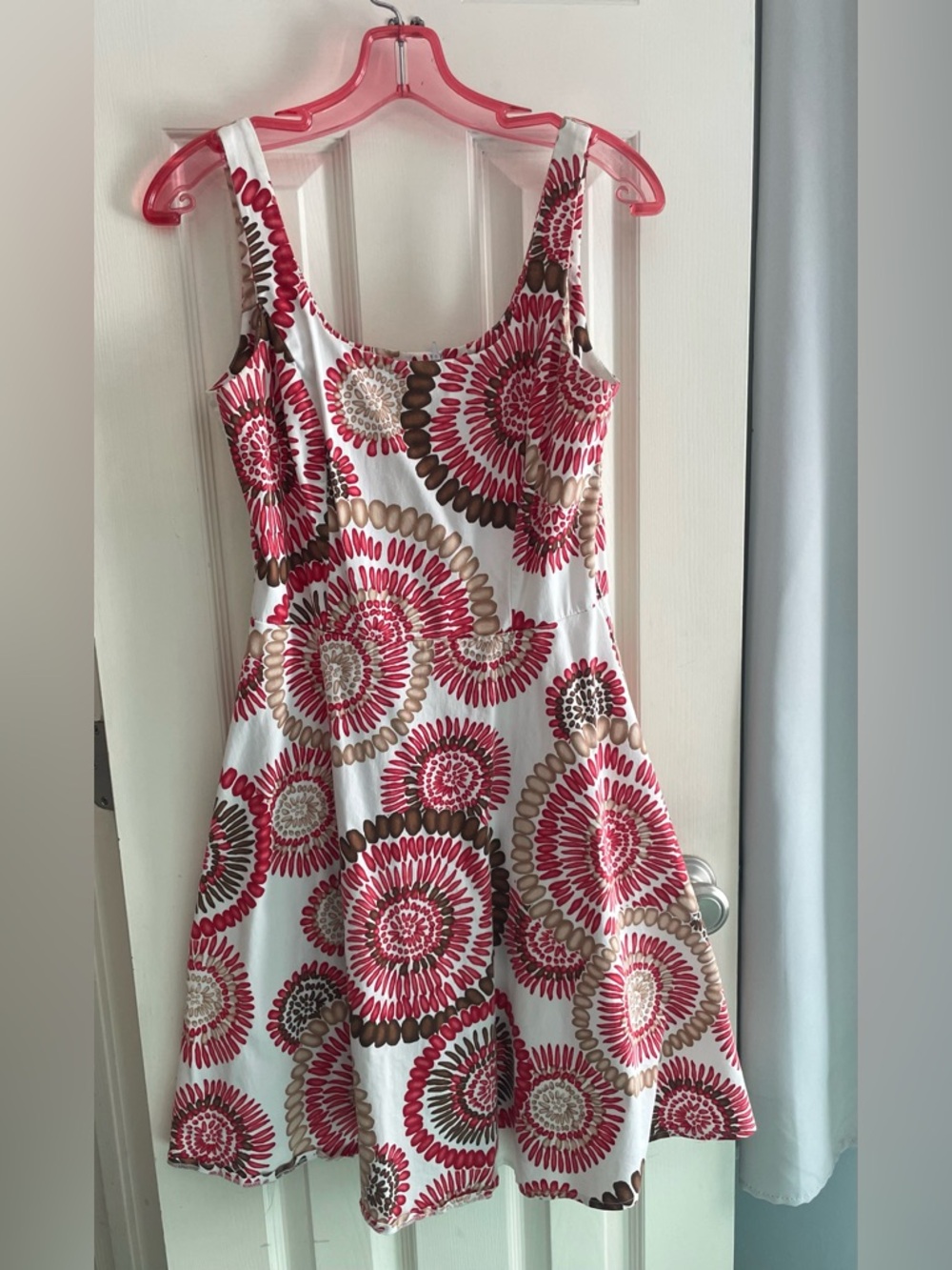 Women’s White Sundress with Pink & Brown Floral Medallions